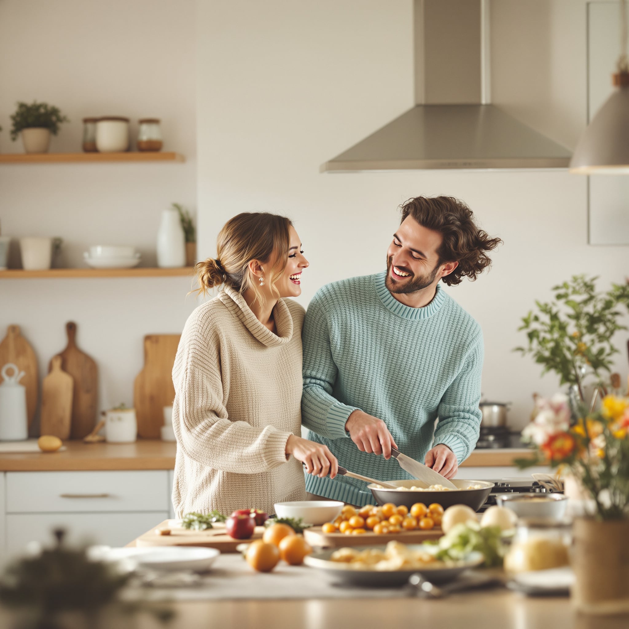 Couple cooking together